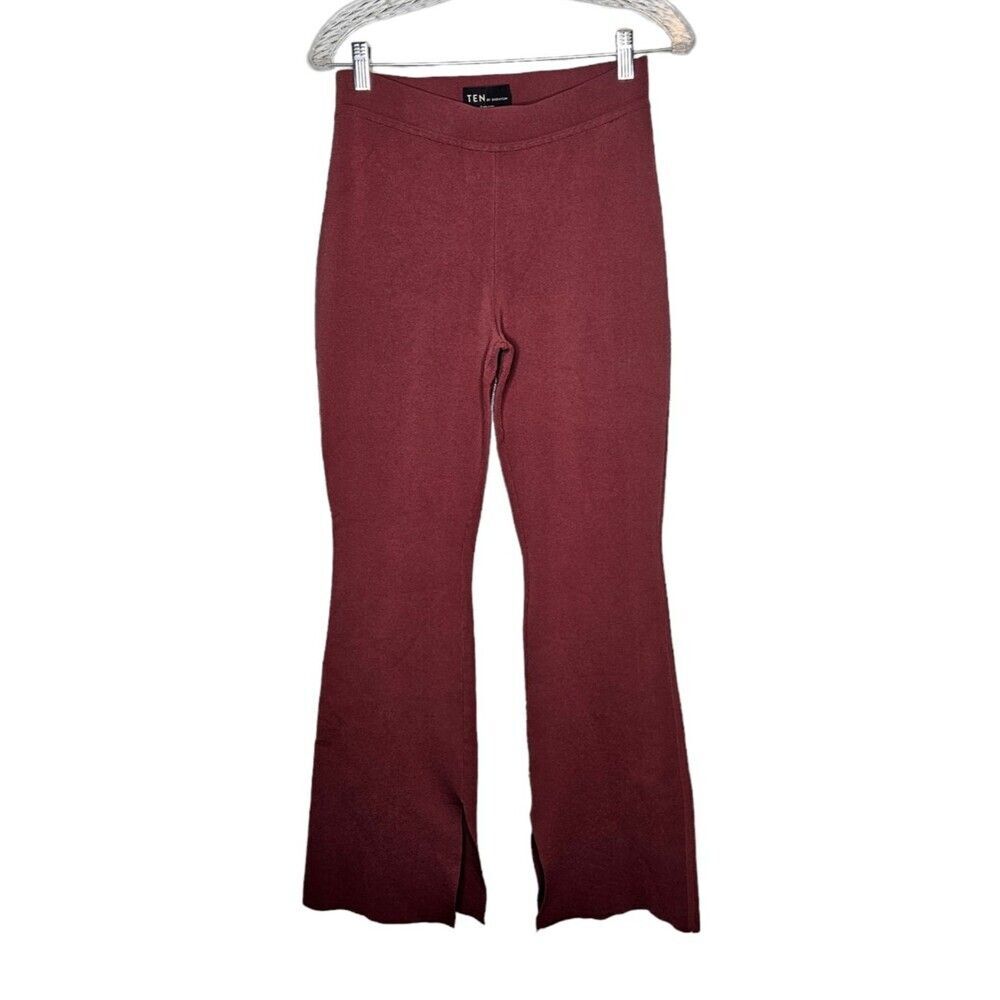 Ten by Babaton Paramount Pant Red High Rise Slit Flare Leg Ponte Knit Pull On M